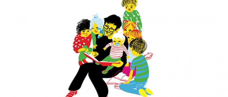 Illustration: Kinder mit einem Kita-Erzieher © Kristina Heldmann/Zitrusblau
